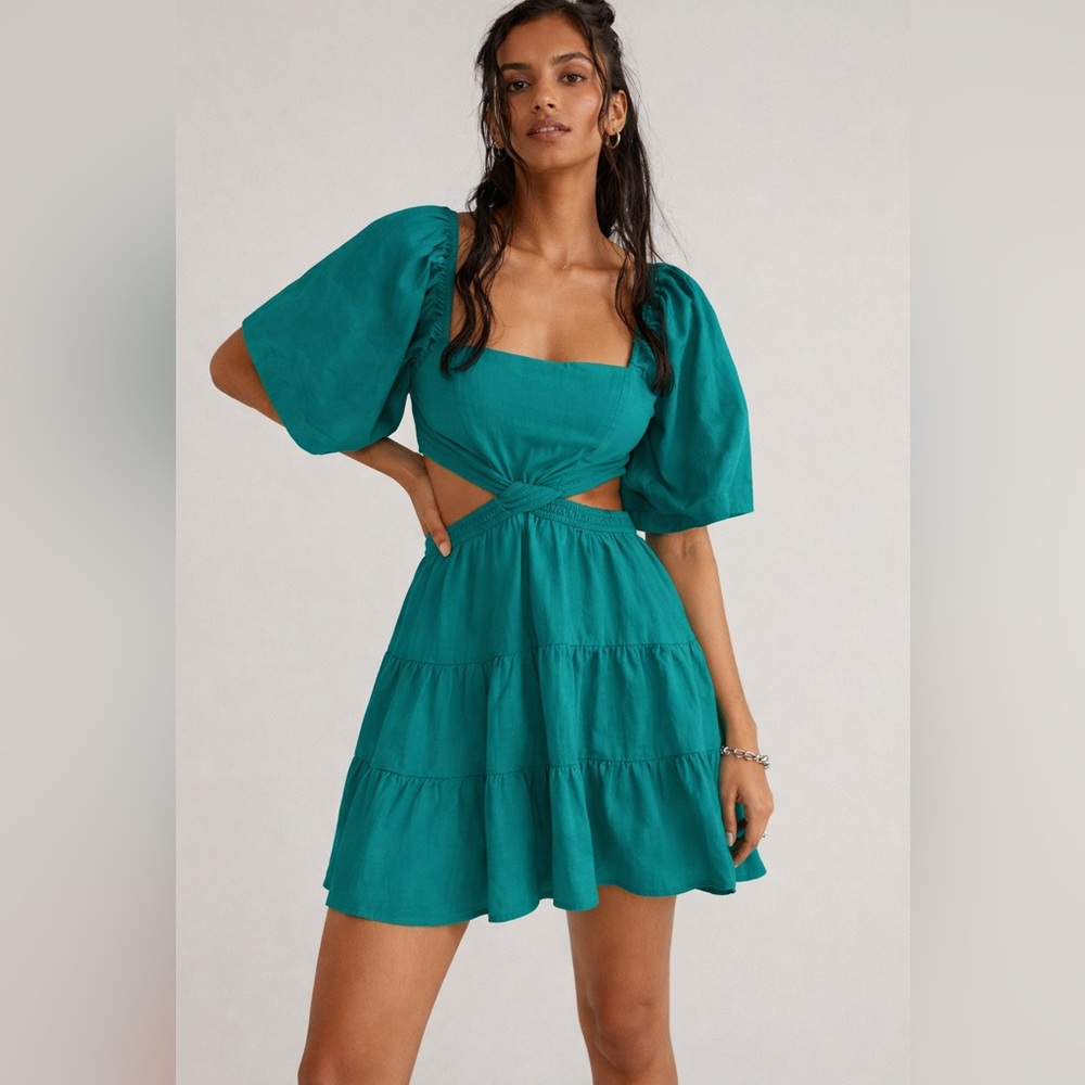 Free People Teal Cutout Babydoll Dress